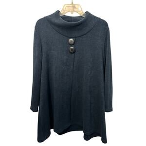 Yushi Womens Pullover Knit Sweater Open Front Artsy Mock Neck Blue Teal Large